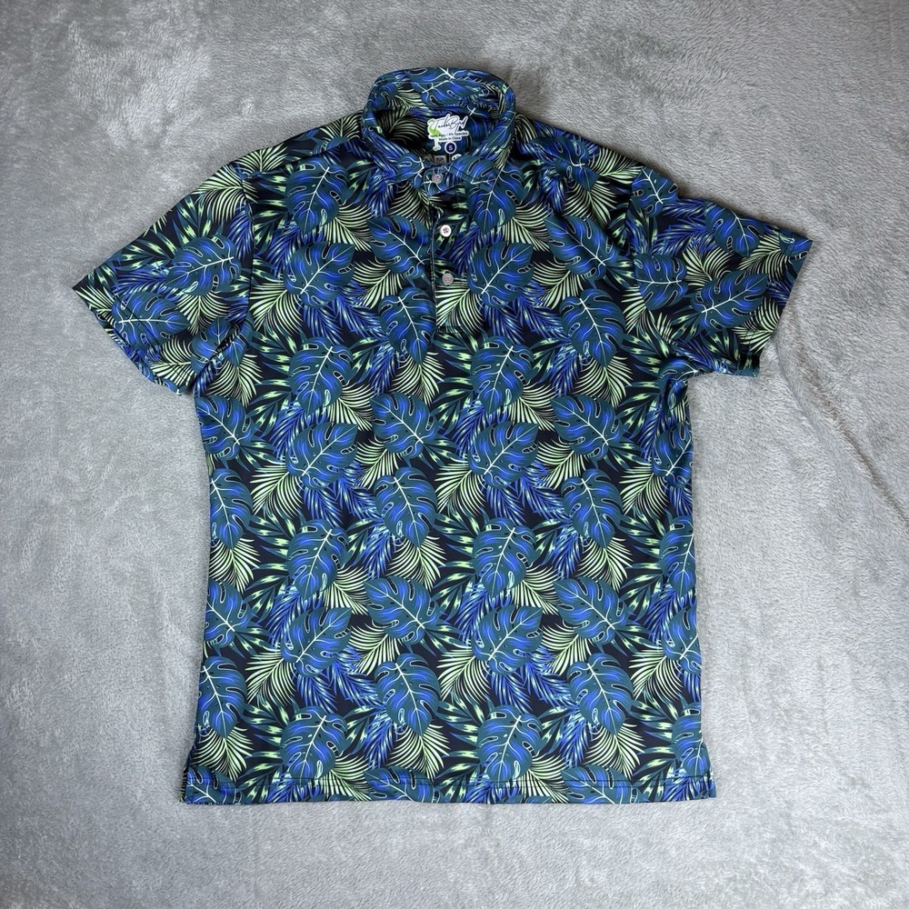 TaylorByrd Polo Shirt Mens Small Blue Short Sleeve Abstract Floral Golfing